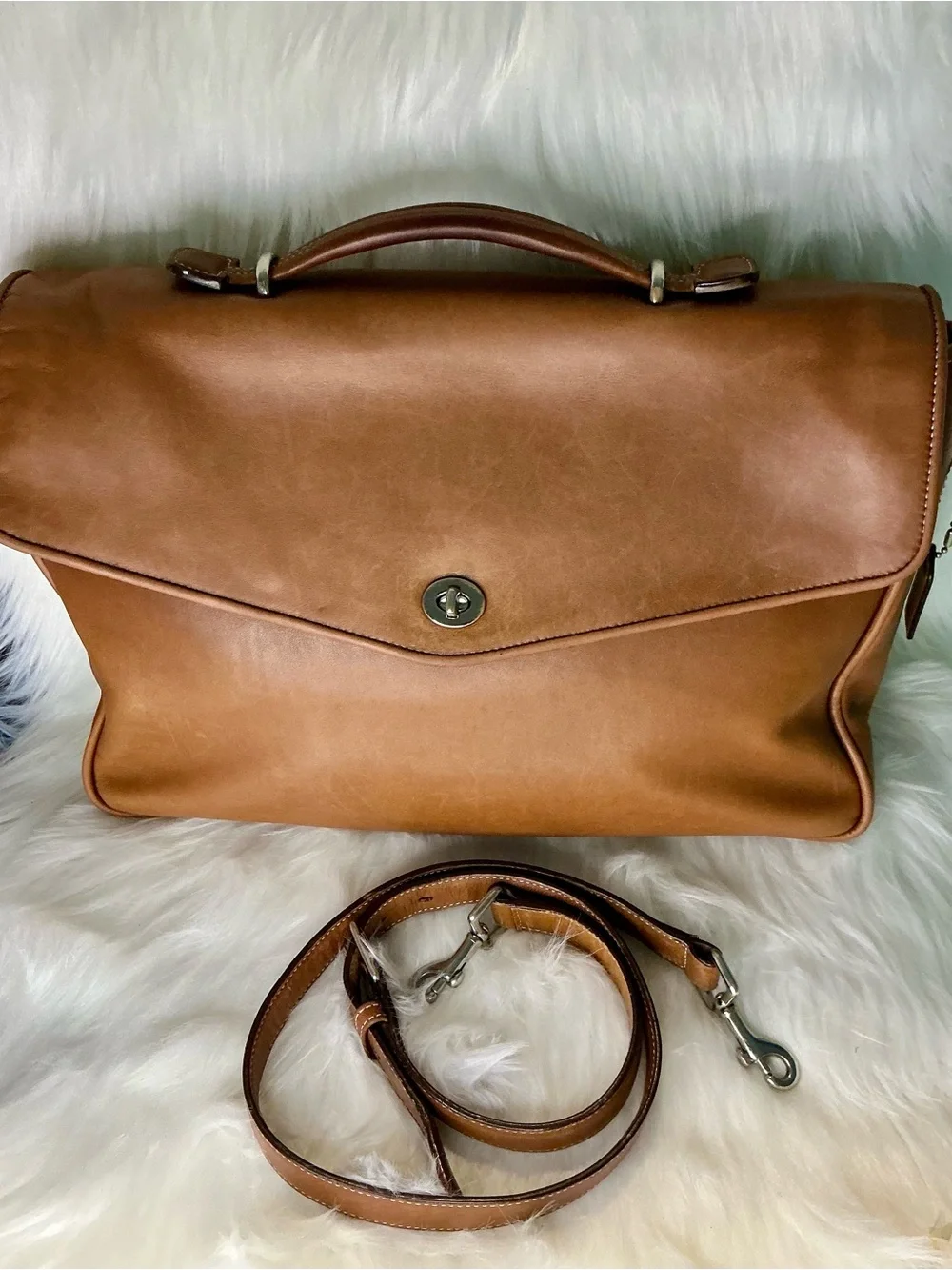 Coach Brown Leather Satchel with Detachable Strap